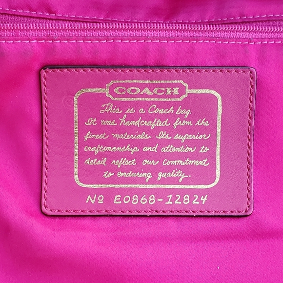 Coach Hot Pink Leather & Tan Classic Logo Canvas Bag/Purse - Picture 9 of 10